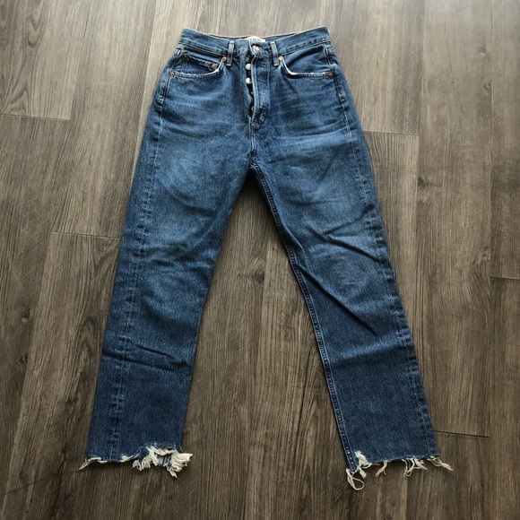 Agolde Riley High-Rise Straight Cropped Jeans Medium-Wash Size 25 - Picture 2 of 4